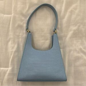 Blue Crocodile Patterned Bag with Gold Hardware
